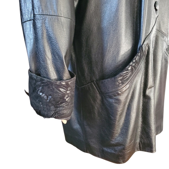 Vintage Retro Fitz-Wright Leather Black Floral Embossed Suede Jacket. XL. - Picture 9 of 15